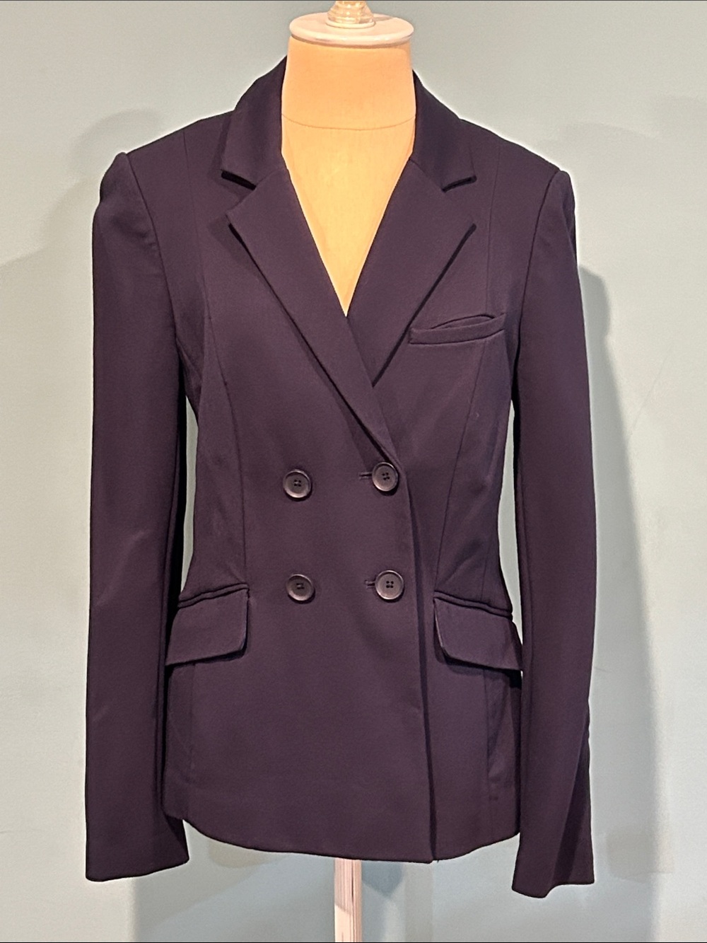 Boden Navy Blue Double Breasted Ponte Knit Blazer Jacket size 6 Preppy Nautical